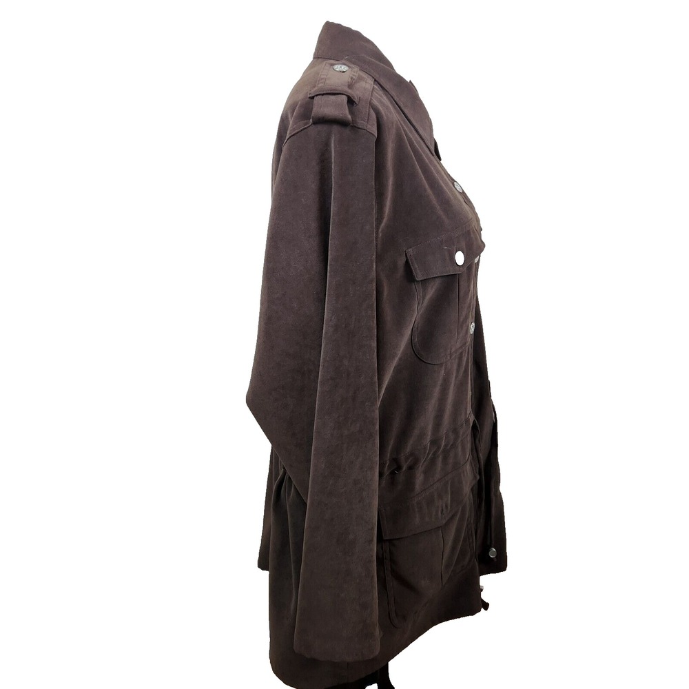 Denim & Co Moleskin Coat Womens Plus Sz 1X Brown 4 Pocket Button Front Jacket - Picture 4 of 16